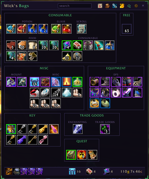Wick's Bags in game
