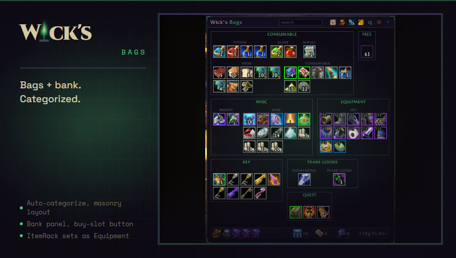 Wick's Bags card