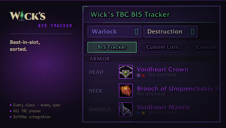 Wick's TBC BIS Tracker