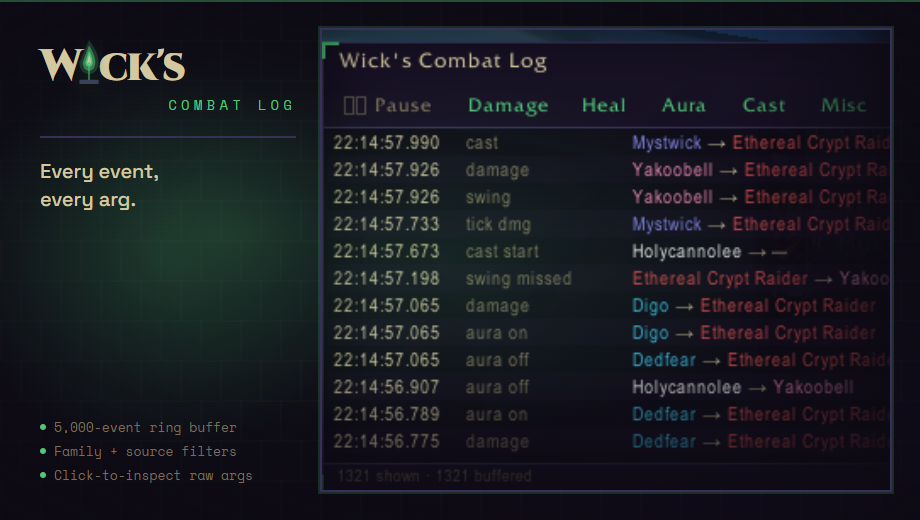 Wick's Combat Log card