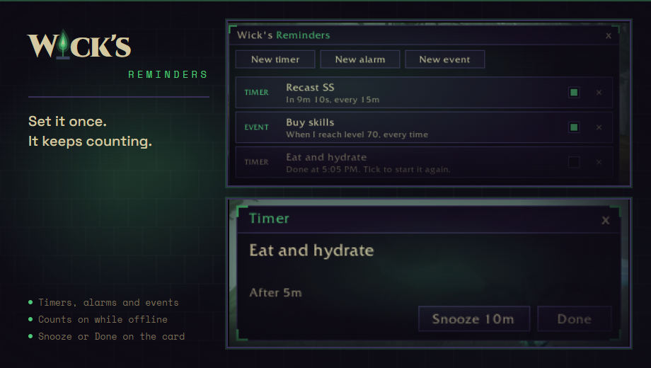 Wick's Reminders card
