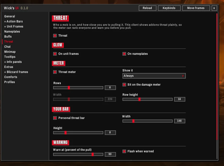 The Threat settings page.